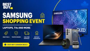 Best Buy Canada electronics deals featuring Samsung TVs, laptops, headphones and other technology products.