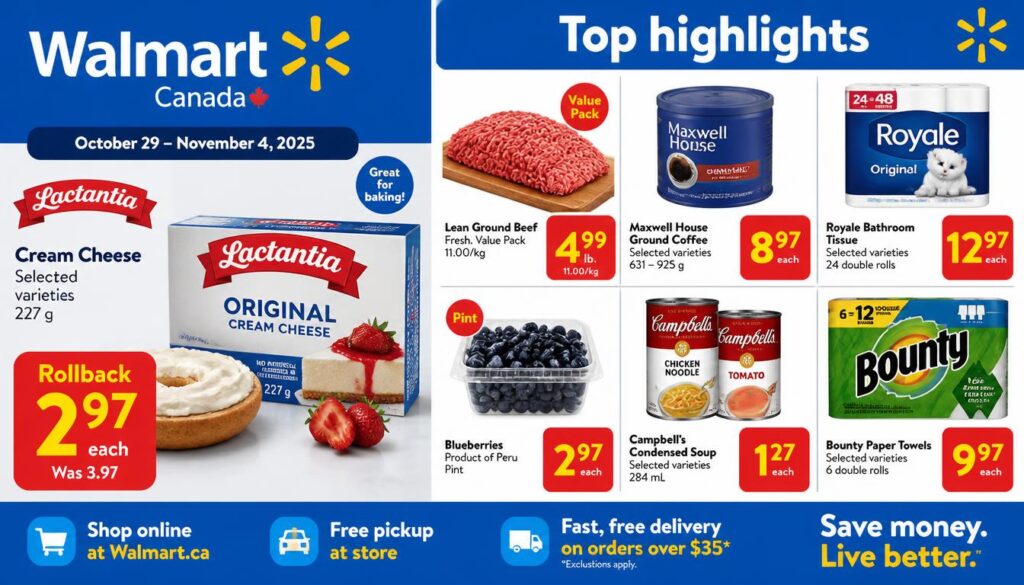 Walmart Canada flyer preview October 29 showing Lactantia cream cheese deal
